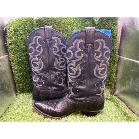 Vintage Nocona Western Boot Men\'s 7.5 Black Leather Cowboy Equestrian Rodeo